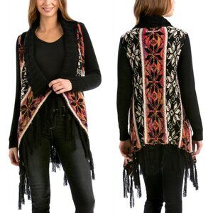 Desigual NWT Colorful Artsy Fairisle Knit Selena Fringe Cardigan